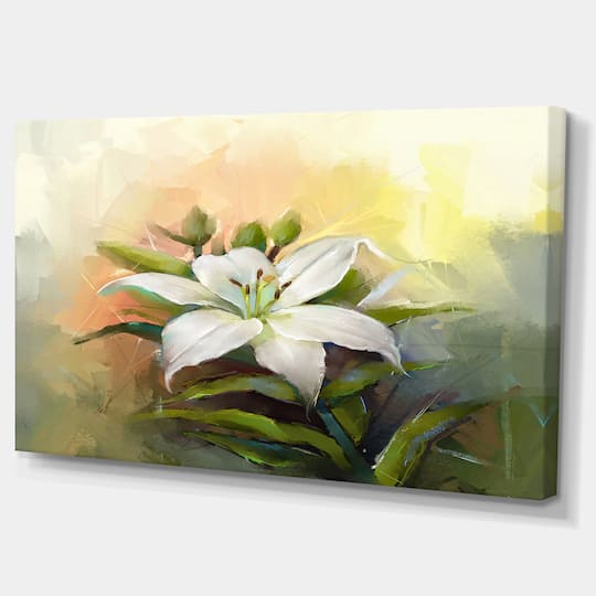 Designart - White Lily Flower Oil Painting
